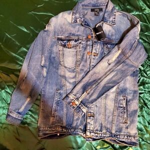 Distressed Punk 80s Style Denim Button Up Jacket by Forever 21 NWT